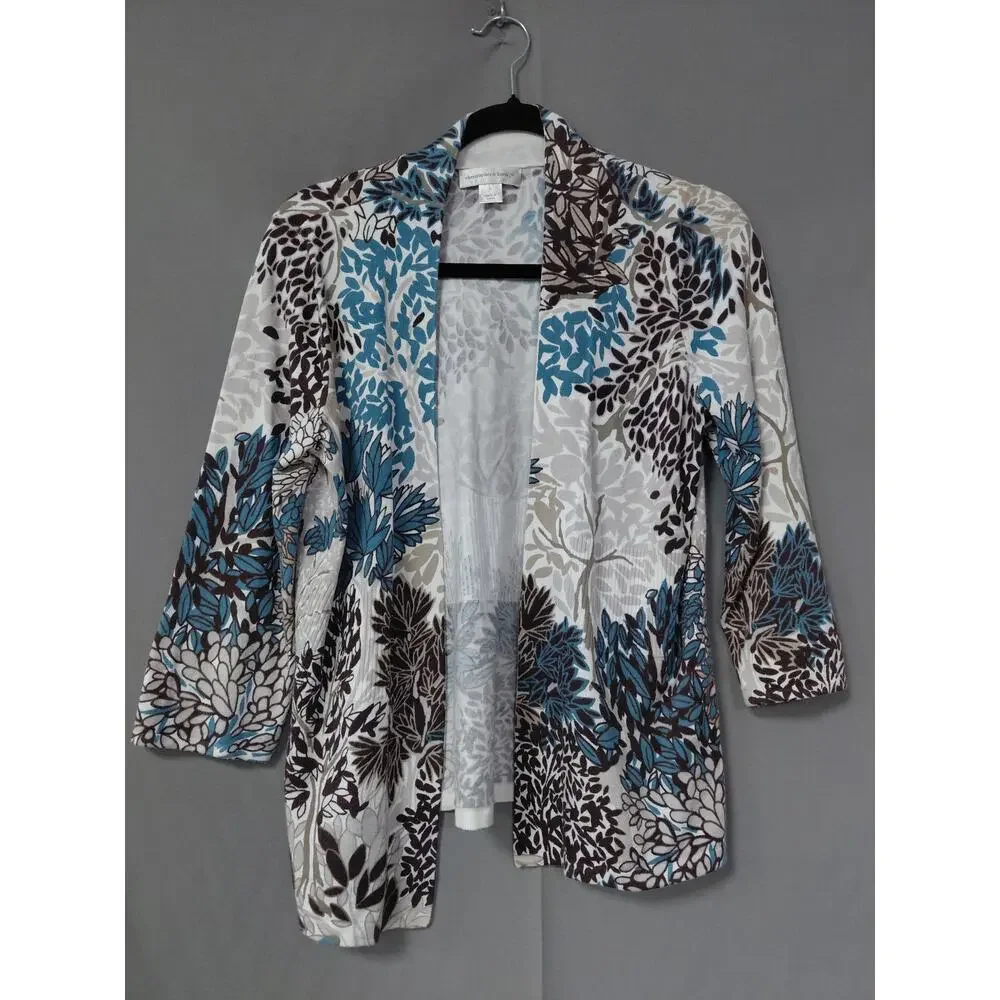 Christopher & Banks Floral Leaf Print 3/4 Cardigan Sweater Women Size S